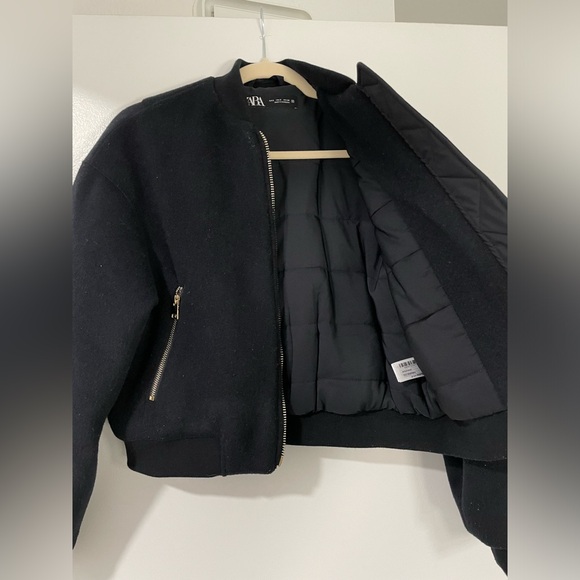 Zara Navy Cropped Bomber Jacket - Picture 3 of 8